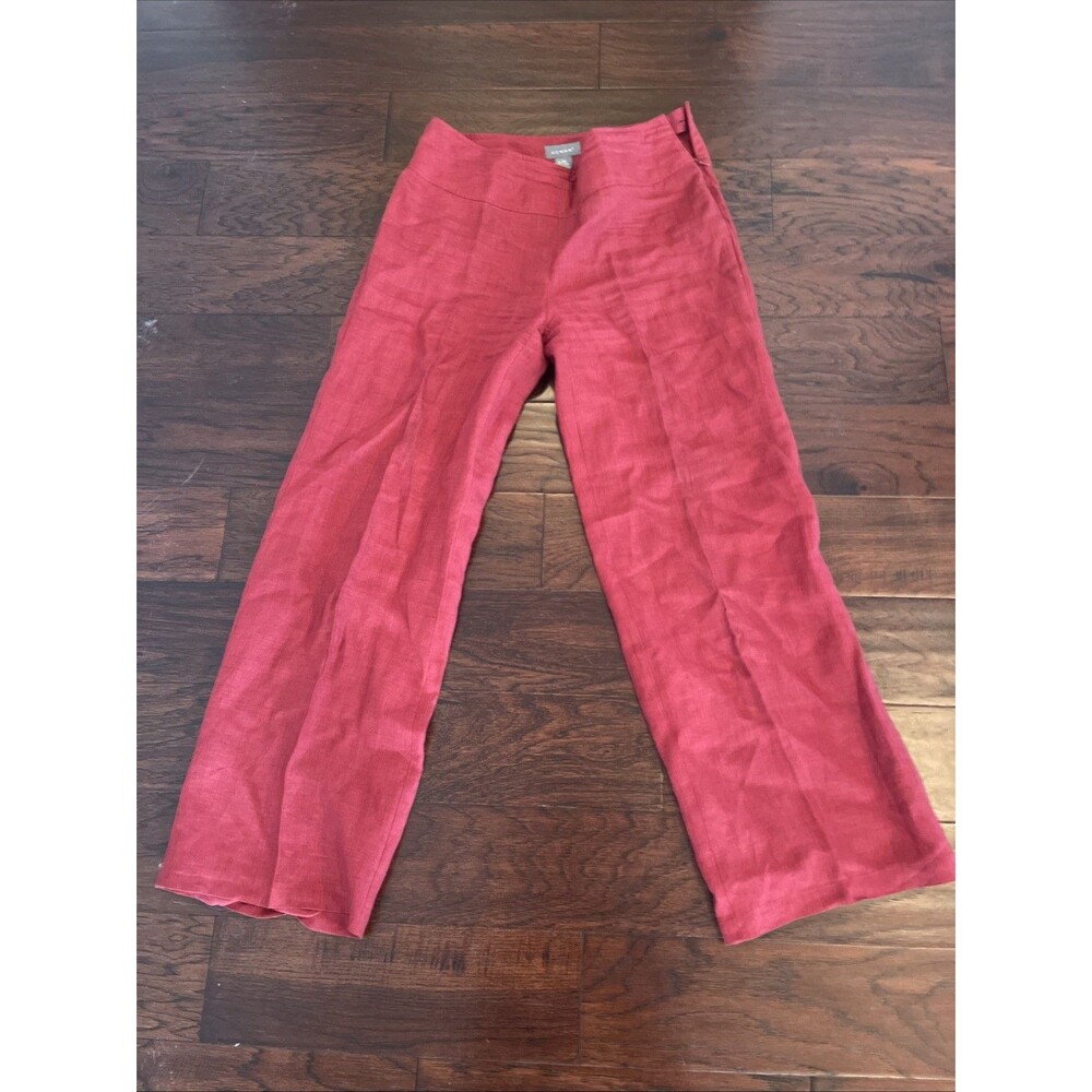 Kenar Red 100% Linen Wide Leg Cropped Pants Women’s Size 10 Side Zip